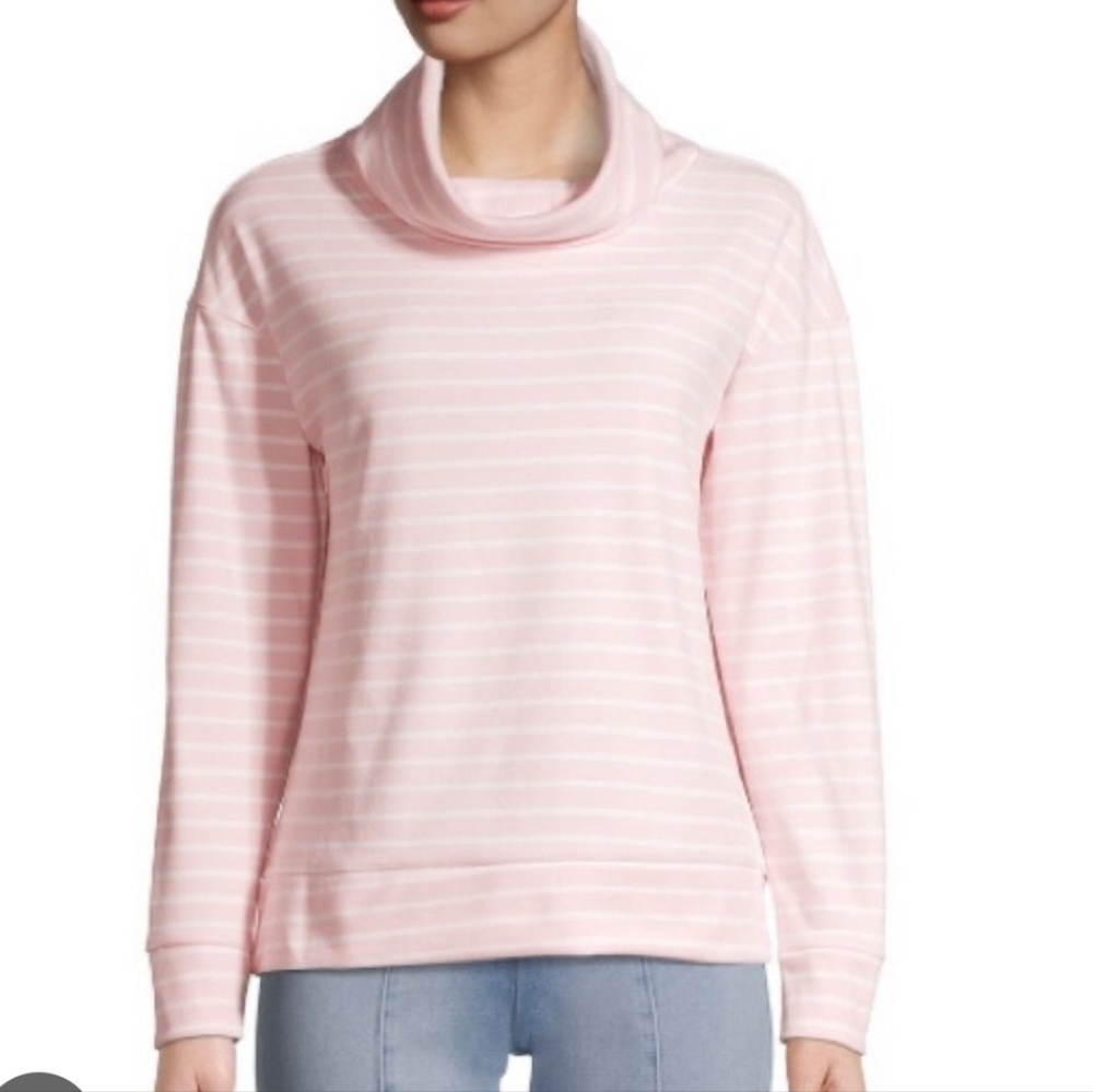Time and Tru Light Pink Striped Cowl Neck Sweater Long Sleeve Cozy